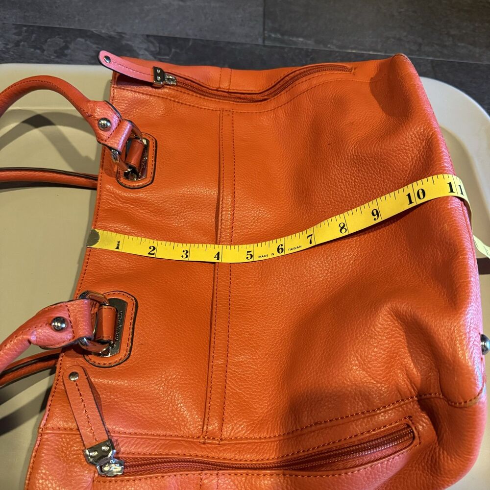 Tignanello Leather Shoulder Bag Pebbled Double Handle Tote Pink Orange 14x11 - Picture 12 of 12